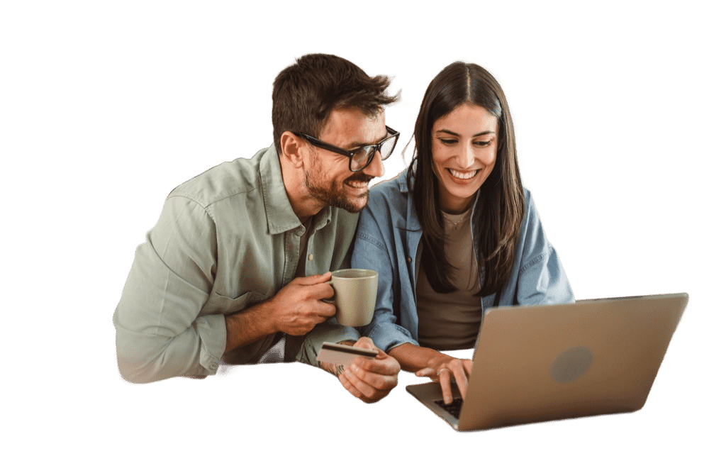 Husband and wife applying online for HVAC financing credit to replace their HVAC system