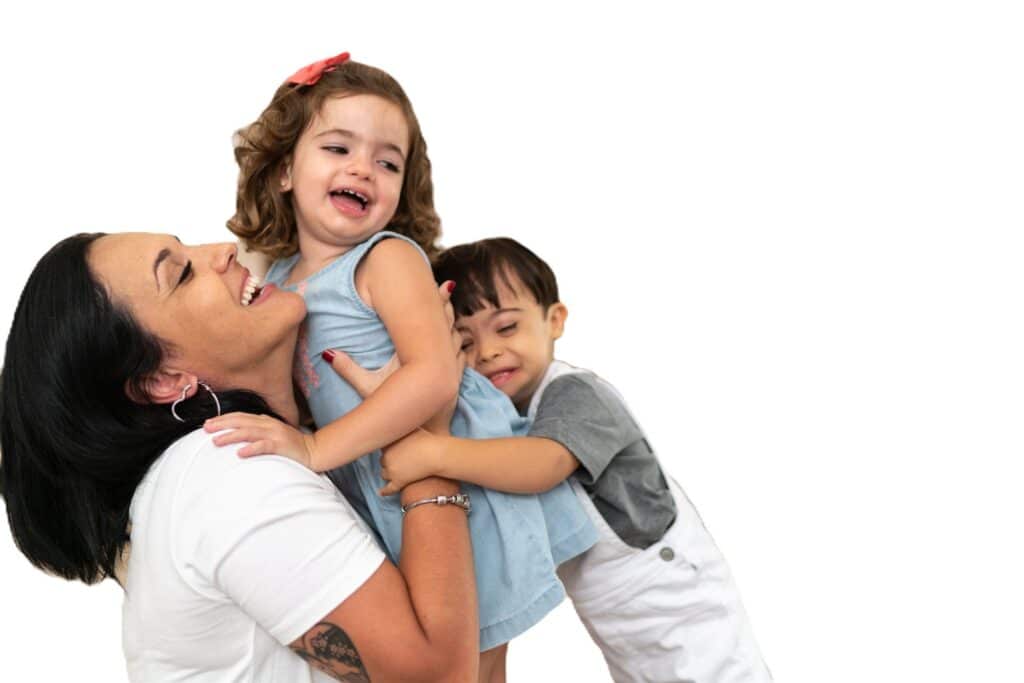 Mother & children enjoying a comfy home with her children